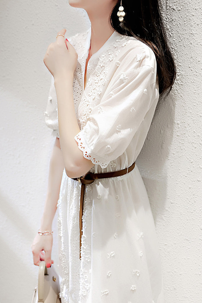 Maila™ | 3D Flower Cutwork Lace Dress with Belt