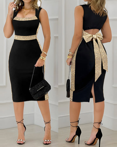 Vionna™ | Hollow-out Bowknot Mid-Calf Slit Dress