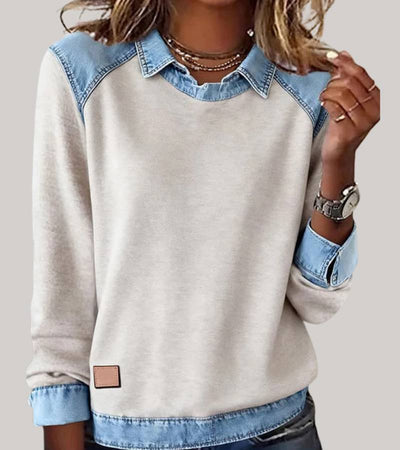 Silvia™ | Elegant Bimaterial Sweater with Denim Details