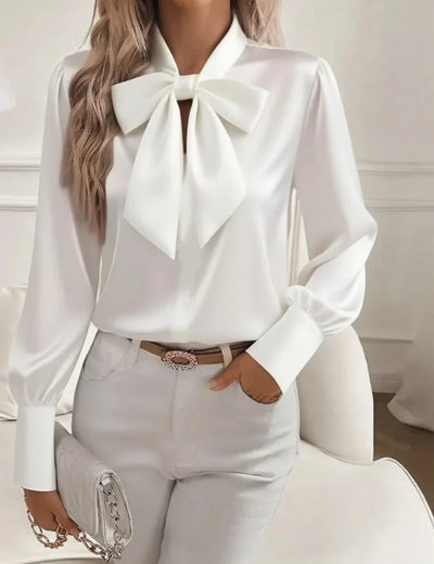 Nariyah™ | Satin Blouse with Long Sleeves and Bow
