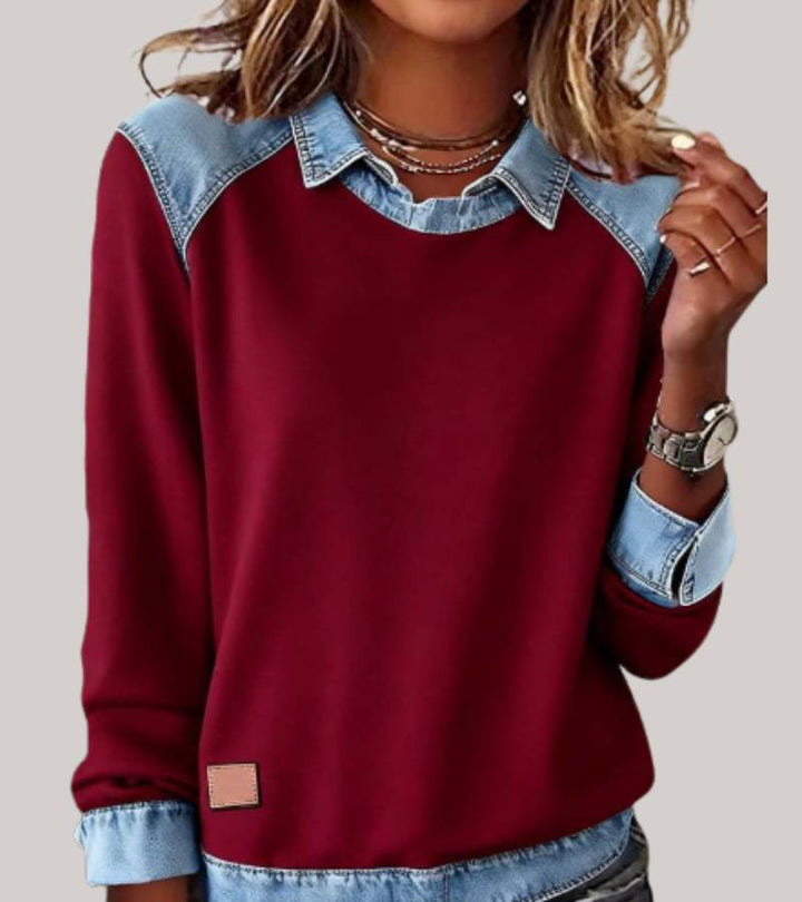 Silvia™ | Elegant Bimaterial Sweater with Denim Details