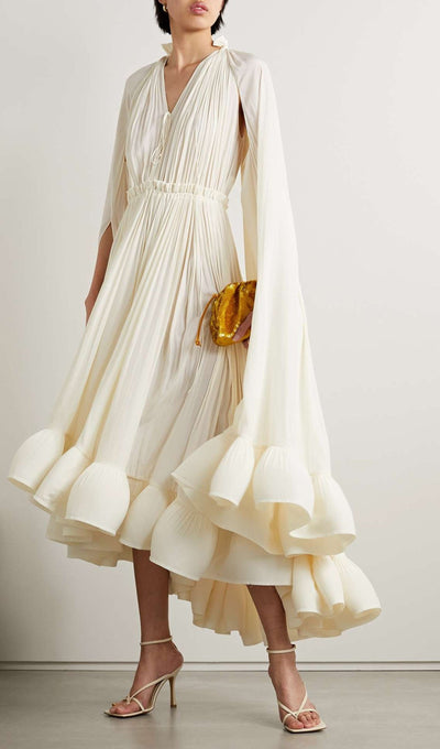 Auni™ | Cape Sleeve Pleated Baggy Midi Dress