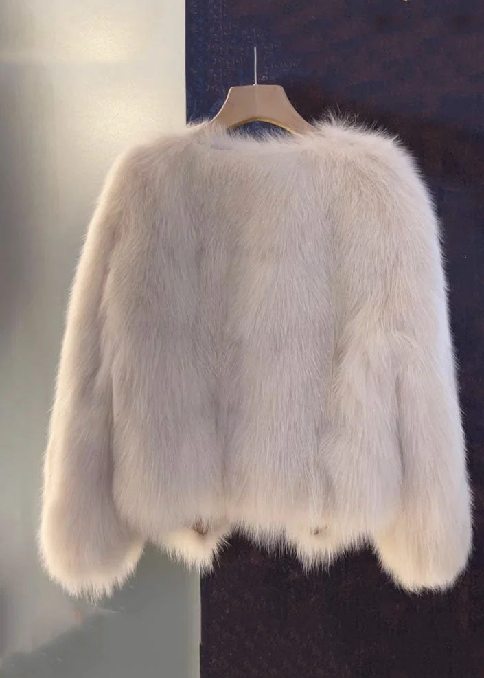 Luvia™ | Vogue Brown V Neck Leather And Fur Coats Fall