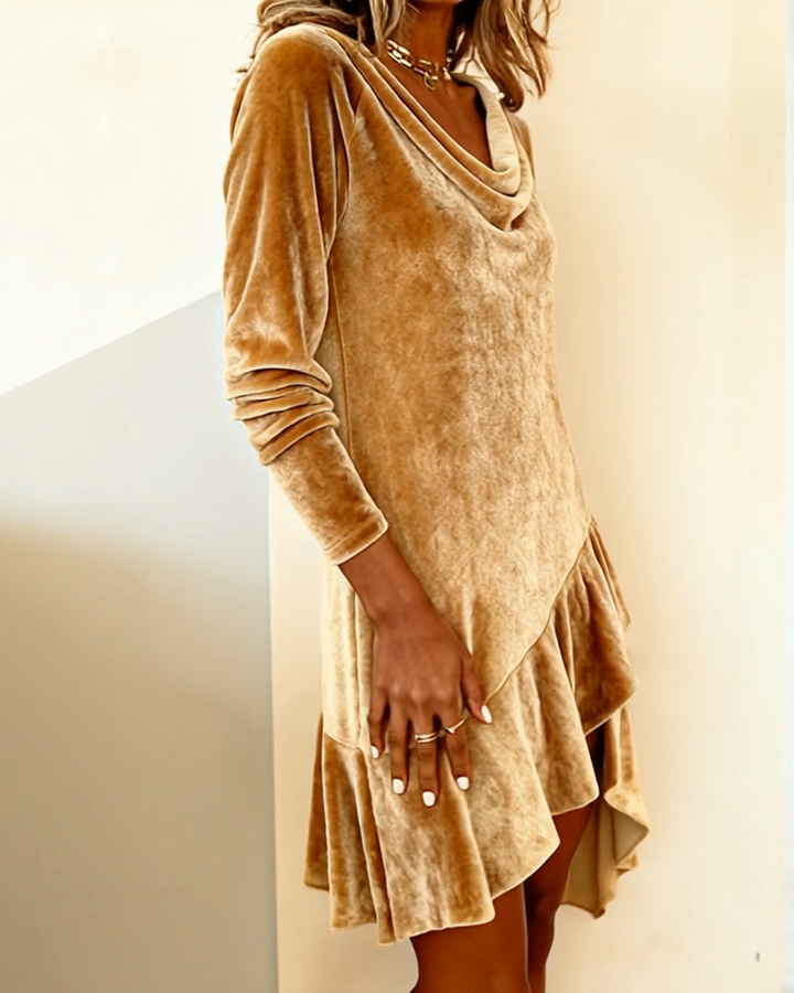 Nora™ | Ruffled Detached Collar Velvet Panel Dress