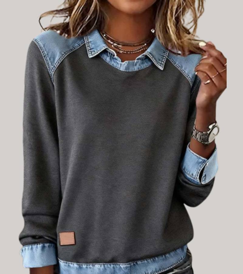 Silvia™ | Elegant Bimaterial Sweater with Denim Details