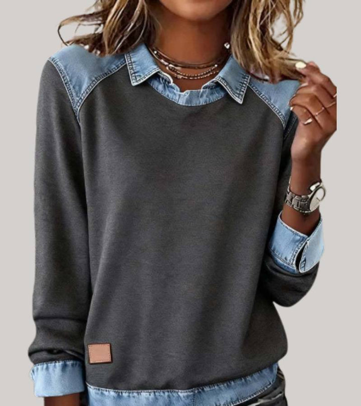 Silvia™ | Elegant Bimaterial Sweater with Denim Details